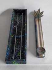  iridescent metallic or glazed ceramic incense burner  leaf-shaped at one end picture