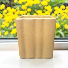 Ruffled Edge Yellow Indoor Planter, Vintage Square Ceramic Succulent Pot Vase picture