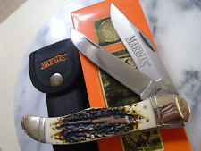 Marbles 2 Blade Folding Hunter Pocket Knife w Sheath Delrin Stag Folder MR417 picture