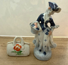 Vintage Occupied Japan Porcelain Lady & Floral Purse Figurines 1945-52 picture