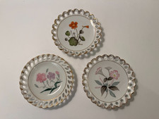 Set of 3 Reticulated Gold Trim Floral Plates Hand Painted Vintage Japanese 4