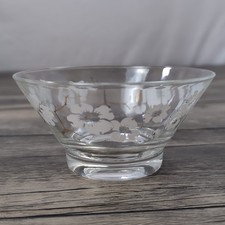 Anchor Hocking Dip Bowl White Flowers Dogwood Gold Accents Angled Sides VTG MCM picture