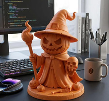 Pumpkin Warlock Statue – 3D Printed Halloween Wizard Figurine picture