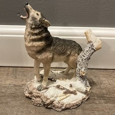 Collectible Howling Wolf Resin Figurine on Rocky Base Animal Sculpture Display picture