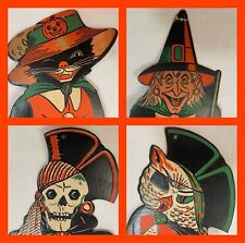 VTG Halloween Beistle 4 Embossed Diecuts 50s-60s Witch Cat Owl Pirate Repaired picture