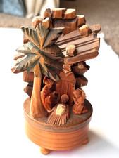 Vintage Jobin Switzerland Hand Carved Wood Nativity Music Box Reuge Adeste Fidel picture