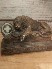 Antique Plaster Lion of Lucerne Bookend Swiss Guard Figurine Statue Chalkware picture