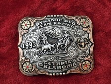 Team Roping X~Treme☆1993☆RODEO CHAMPION☆TROPHY BUCKLE☆Guthrie Oklahoma☆Rare☆910 picture