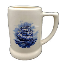 Vtg Cutty Sark Clipper Ship Mug Made in USA #701 Blue Ivory 16 oz                picture