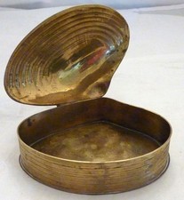Vintage Brass Clam Shell Trinket Box - Hinged Lid - Jewelry Holder 4.5” picture