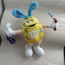 Vintage 2005 YELLOW M&M's Candy Plush Doll Easter Bunny Ears Paintbrush 12” picture