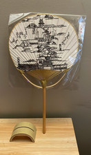 Japanese Uchiwa Paddle Fan Black & White Temple Scene Scenic Artwork if you picture