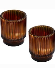 Two Ribbed Embossed Glass Votive Holders Retro Stereoscopic Estate Old Money 🔥  picture