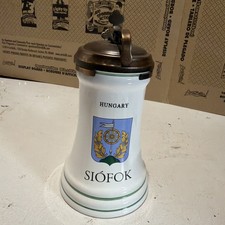 Vintage Hungarian Ceramic Stein With Coat Of Arms Made In Budapest 7in picture