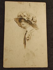 Vintage 1910's Original Edwardian Lady in Floral Hat Postcard picture