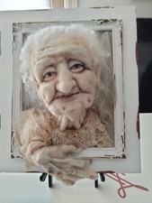 OOAK Felted 3D Old Lady In Frame Halloween picture