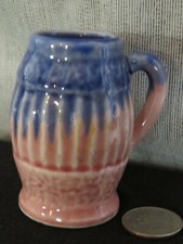 Vintage Miniature Beer Mug Stein Ceramic Pink and Blue Glaze 2 3/4