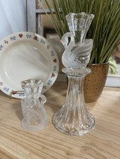 PartyLite Crystal Frosted Vintage Glass Swan Taper Candle Holders Set Of Two picture