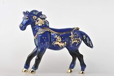 Keren Kopal Blue Horse Hand made Trinket Box Decorated with Austrian Crystals picture