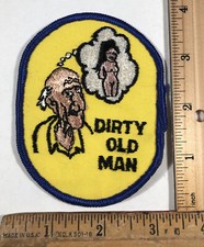 Vintage Dirty Old Man Patch Thinking Dreaming Of Nude Lady Blue Border Trucker picture