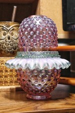 Fenton Hobnail 3 Piece Fairy Lamp Rose Magnolia & Sea Mist Green Shelley Fenton picture