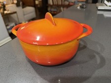 Vintage Le Creuset #14 5 In Mini Cocotte DutchOven Flame Orange Cast Iron France picture