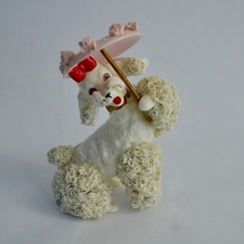 Vintage Japan White Spaghetti Poodle with Pink Umbrella Handpainted picture