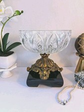Vintage MCM 1960/70's Cut Crystal Pedestal Centerpiece Bowl; Ornate Scrollwork; picture