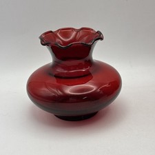 Anchor Hocking Vase Royal Ruby Red Glass Ruffled Edge Vintage picture