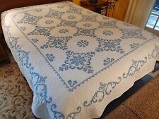 Vintage Hand Made Quilted Cross Stitch Quilt Washed 94