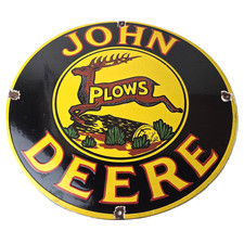 Vintage John Deere Plows Porcelain Sign - Leaping Deer Logo Sign picture
