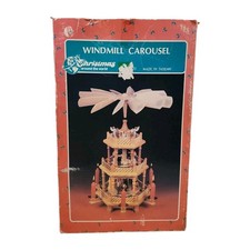 Vintage Christmas Around the World 3-Tier Wooden Windmill Carousel Weihnachts picture