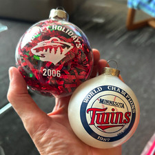 Set of 2- 1987 Minnesota Twins & 2006 Minnesota Wild Tinsel Christmas Ornaments  picture