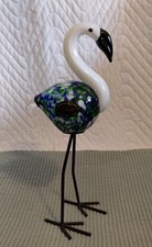 Handcrafted  Glass- Murano Style -Blue  Green Speckled Flamingo picture