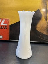 Vintage E.O. Brody White Milk Glass Starburst Vase 10” Scalloped Rim picture