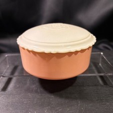 Vintage Peach Milk Glass Powder Jar with UV Reactive Custard Glass Rose Lid picture