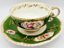 Antique Coalport Hand Painted Applied Gold Pembroke Cup & Saucer c.1827 Teacup picture