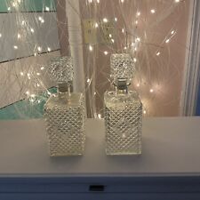 Vintage 1960s Pair Of Square Diamond Accented Glass Decanters. See pics for flaw picture