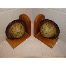 Vintage Spinning Globe Wooden Bookends geography antique retro mcm art deco picture