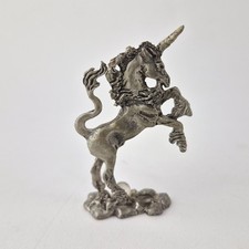 Vintage Pewter Rearing Unicorn Figurine with Faux Gem Ball - 2.25 Inches Tall picture