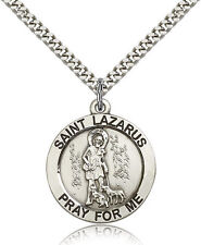 Saint Lazarus Medal For Men - .925 Sterling Silver Necklace On 24 Chain - 30... picture