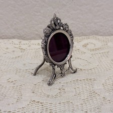 Vintage Elias Fine Pewter 1983 Sterling Pewter Oval Rose Picture Frame #1730 picture