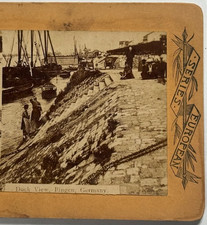 Dock View at Bingen Germany Harbor Scene with Boats & Riverside Life Stereoview picture