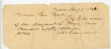 1842 Antique Hand Drawn Bank Check Hudson River Bank NY $150 Josiah Sutherland picture