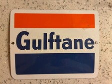 RARE 1960's Original Gulf Oil Gulftane Porcelain Metal Pump Plate 11.25