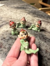Vintage Japan Christmas Pixie Elf Figurines Set of 4 Ceramic Red Green picture