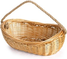 Woven Wicker Basket w Jute Handle Large Garden Harvest Fruit Picnic picture