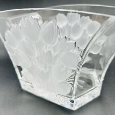 Crystal Vase Heavy Lead Crystal Clear With Frosted Raised Tulips And Starburst picture
