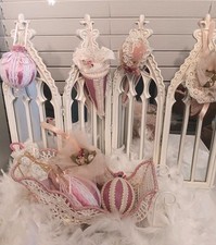 9 Vtg HM Christmas Tree Ornaments Pink Victorian Grandma Core Sleigh Chic Lot picture