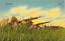 Vintage Tichnor Skirmishing Soldiers Military Linen Postcard WWI WWII M8 picture